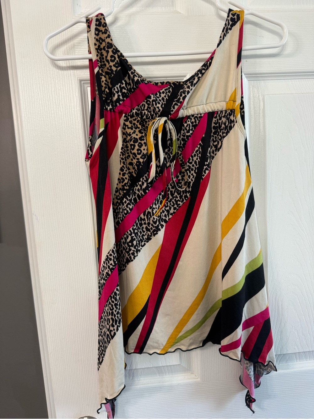 Robert Louis Cream Striped & Leopard Print Camisole with Pink, Yellow and Black